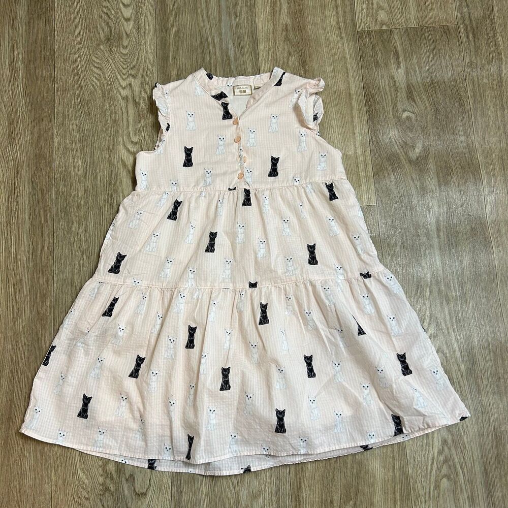 Paul & Joe Uniqlo pink ruffle dress black white cats 3-4